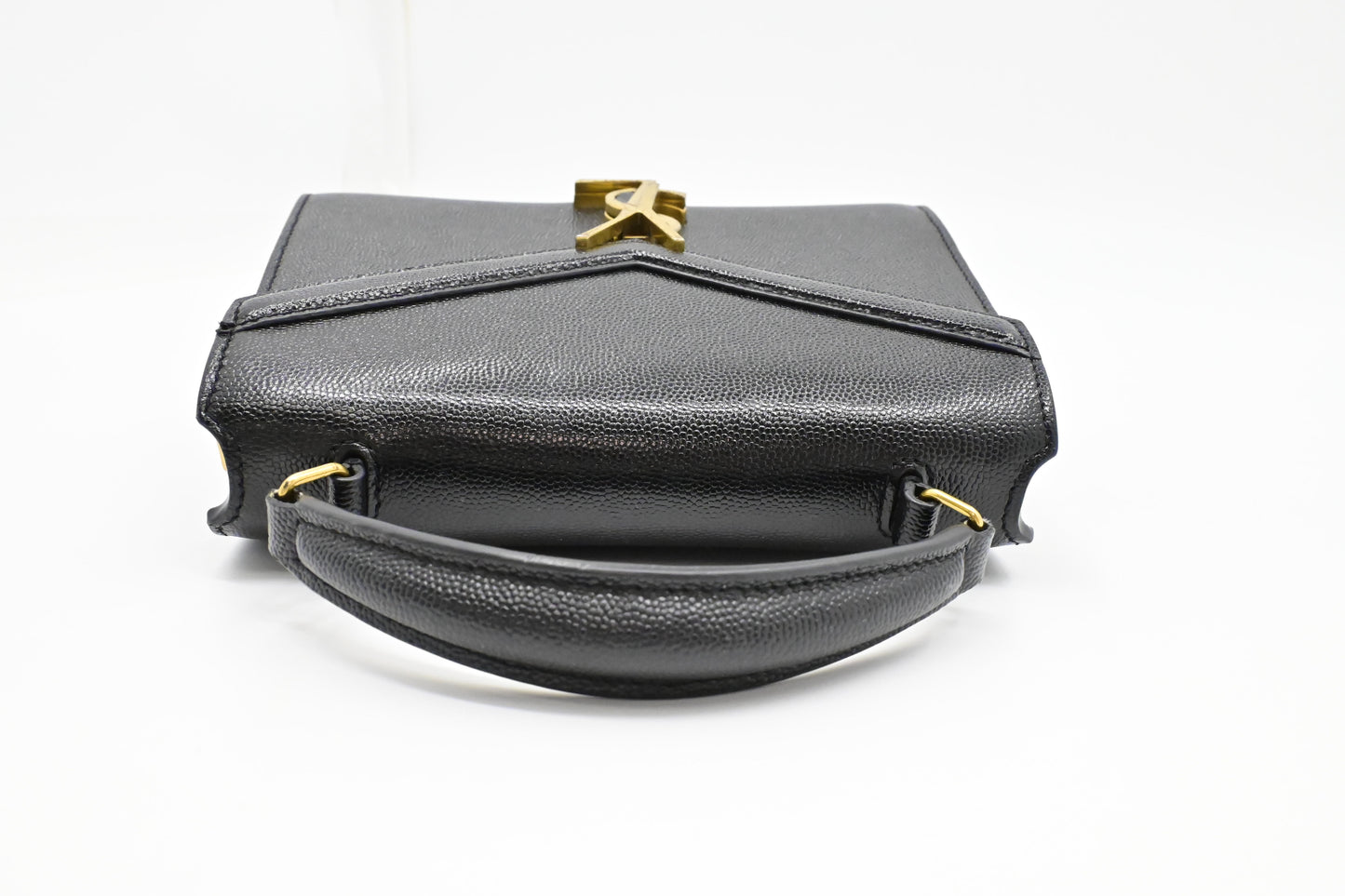 YSL Saint Laurent Top Handle Handbag in Black Pebbled Leather