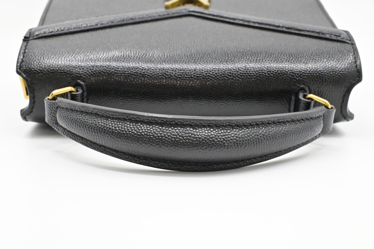 YSL Saint Laurent Top Handle Handbag in Black Pebbled Leather