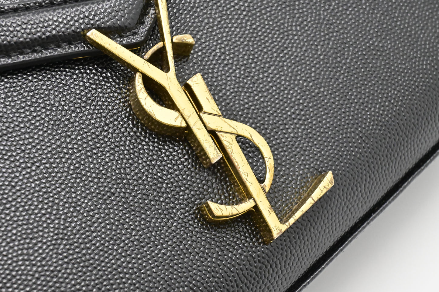 YSL Saint Laurent Top Handle Handbag in Black Pebbled Leather