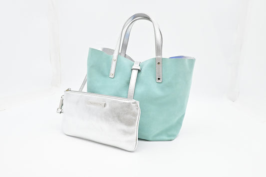 Tiffany & Co. Small Reversible Tote in Silver & Blue Leather