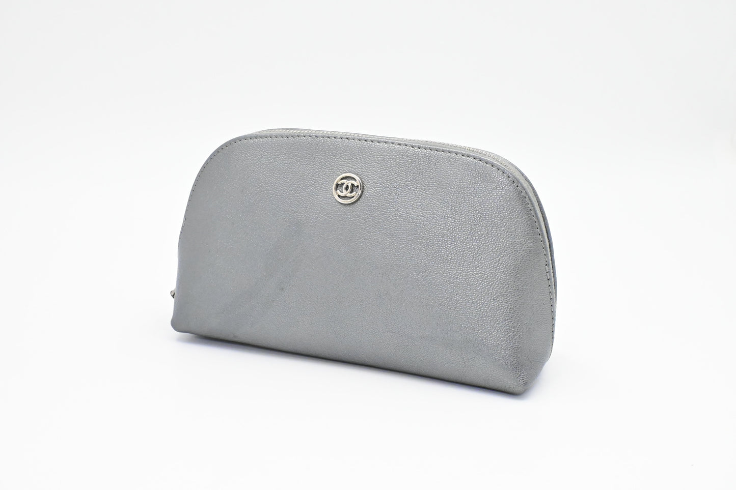 Chanel Pouch in Grey Metallic Leather