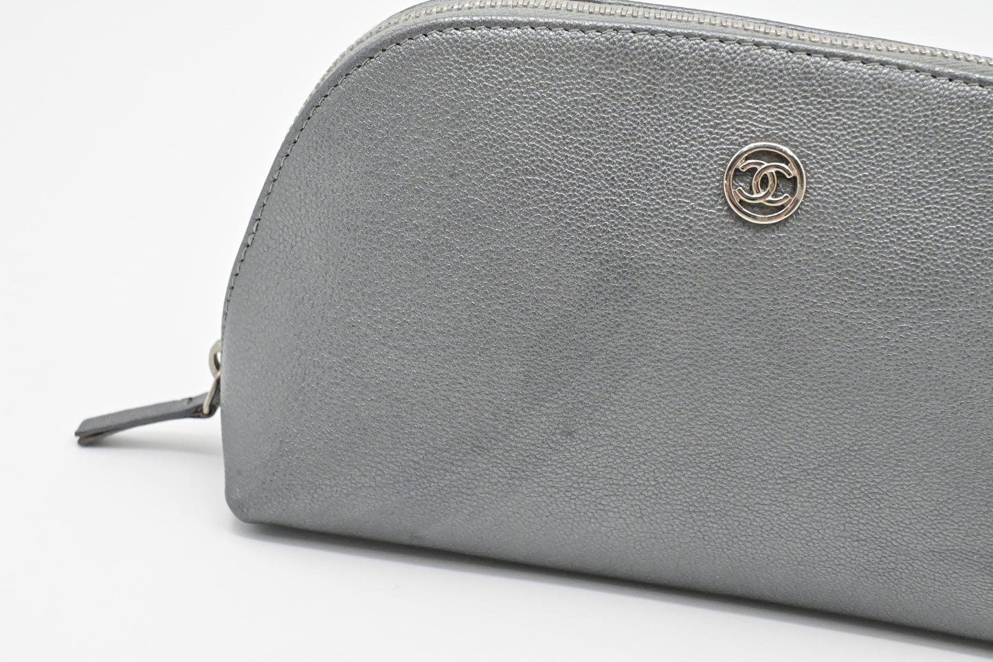 Chanel Pouch in Grey Metallic Leather