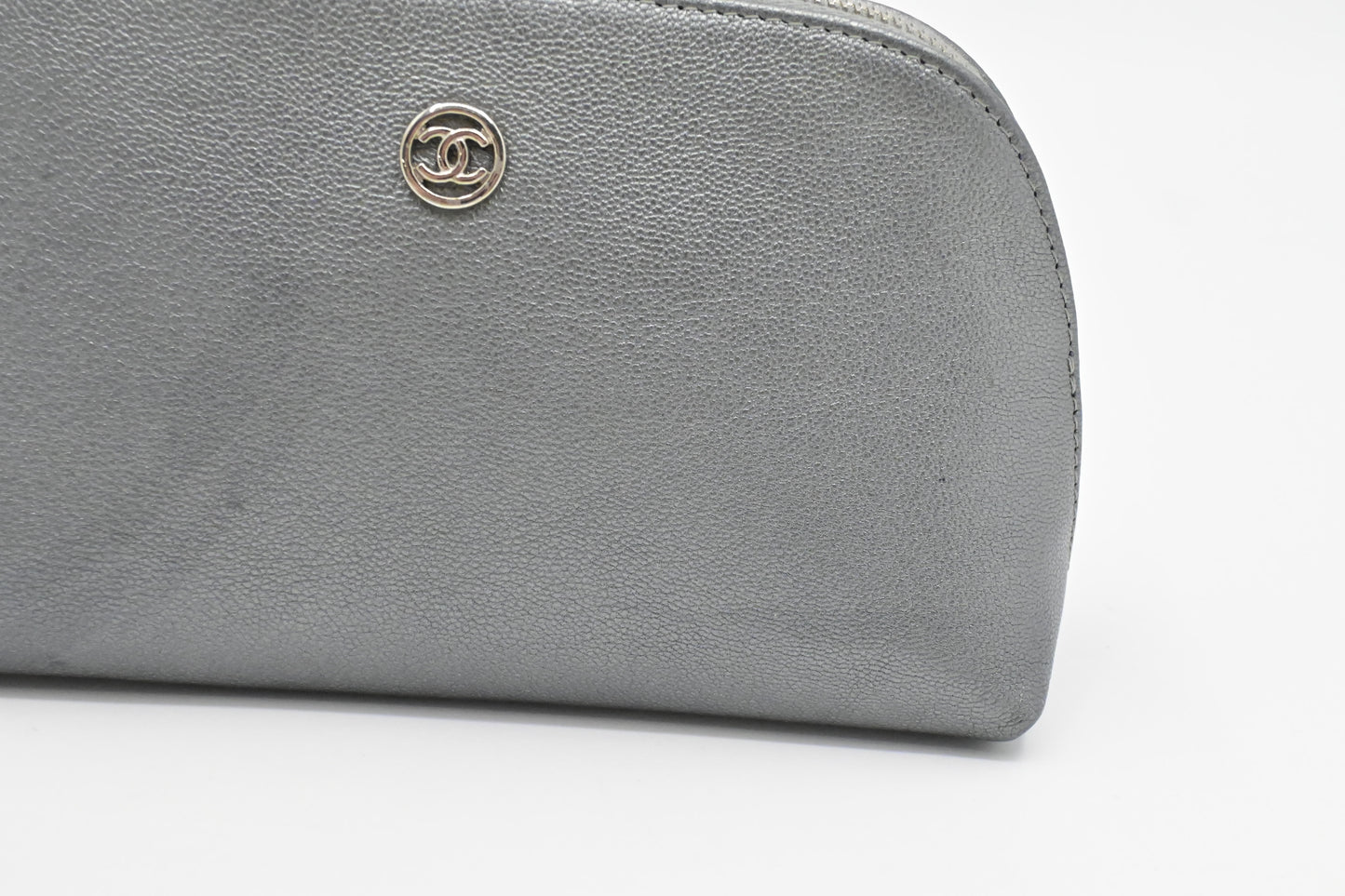 Chanel Pouch in Grey Metallic Leather