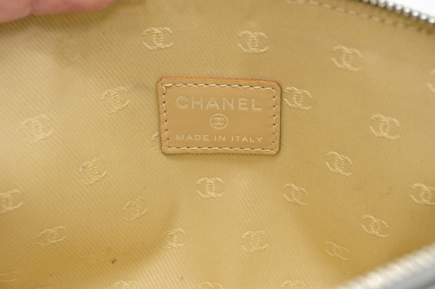 Chanel Pouch in Grey Metallic Leather