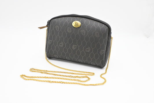 Dior Chain Crossbody Bag in Black Honeycomb Coated Canvas