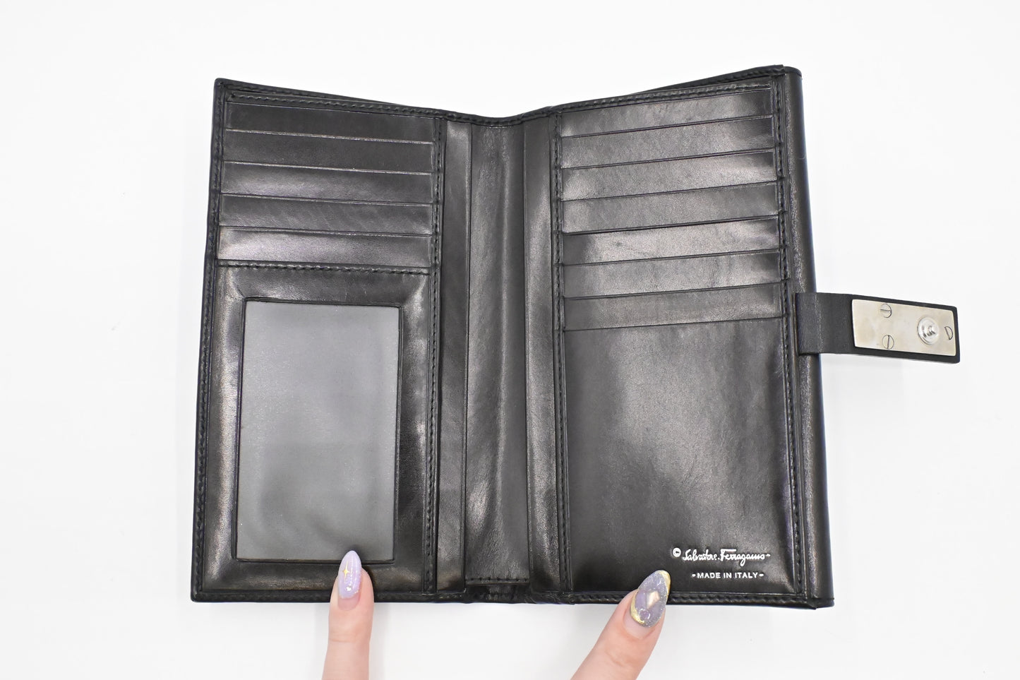 Ferragamo Bifold Long Wallet in Black Leather