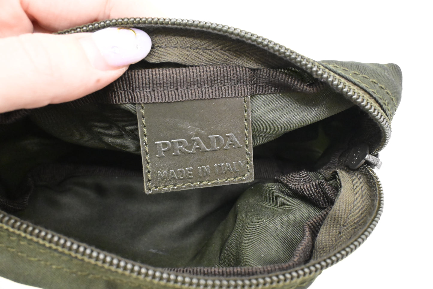 Prada Mini Pouch in Dark Green Nylon Canvas