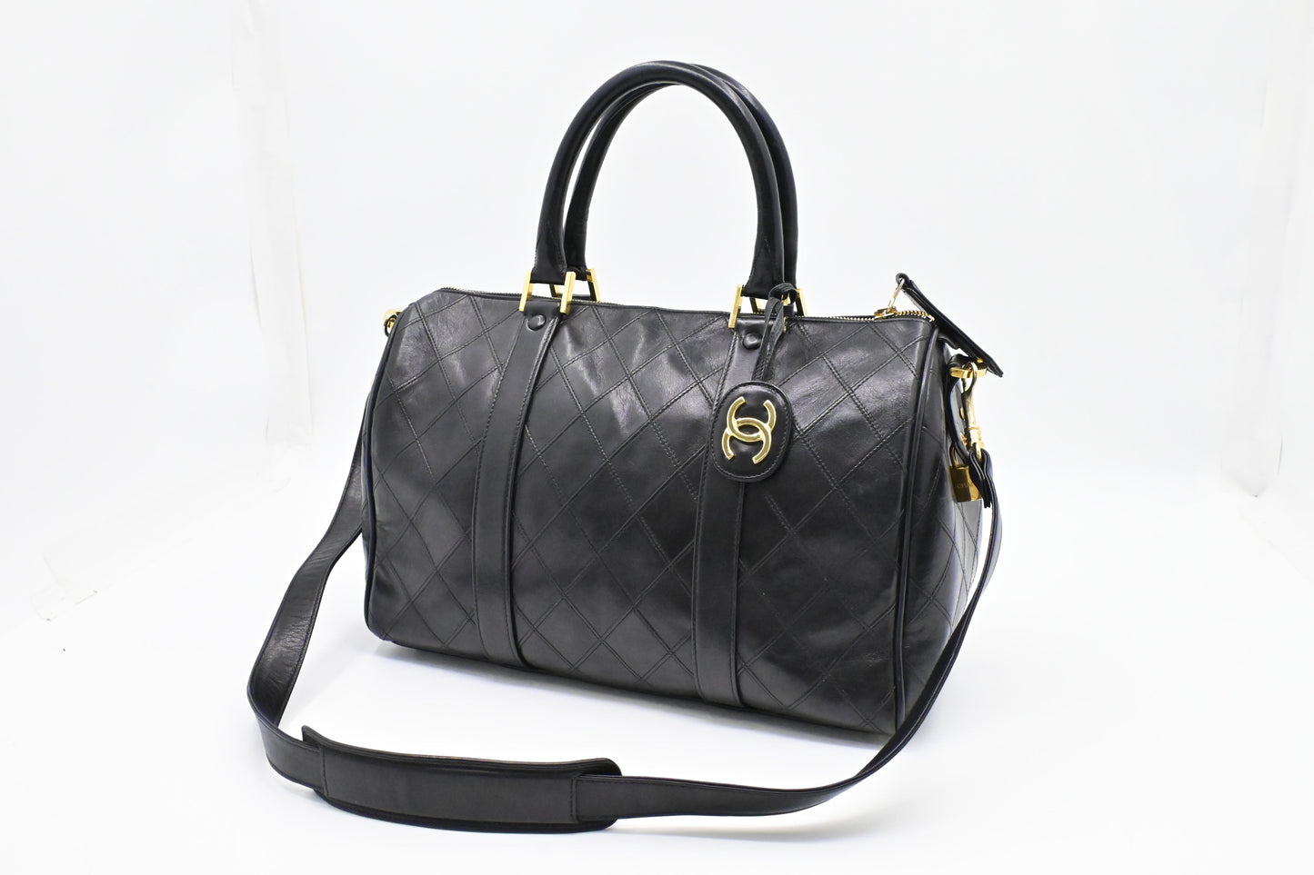 Chanel Bicolor Boston Bag in Black Quilted Lambskin