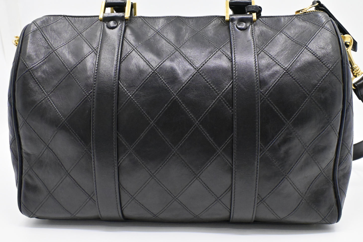 Chanel Bicolor Boston Bag in Black Quilted Lambskin