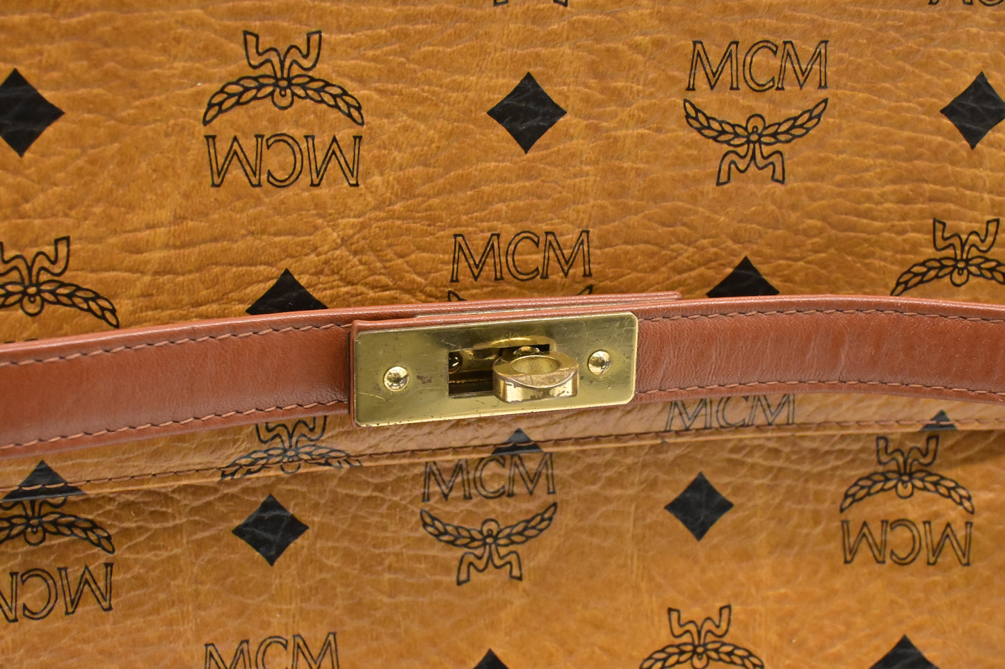 MCM Medium Kelly in Cognac Visetos Canvas