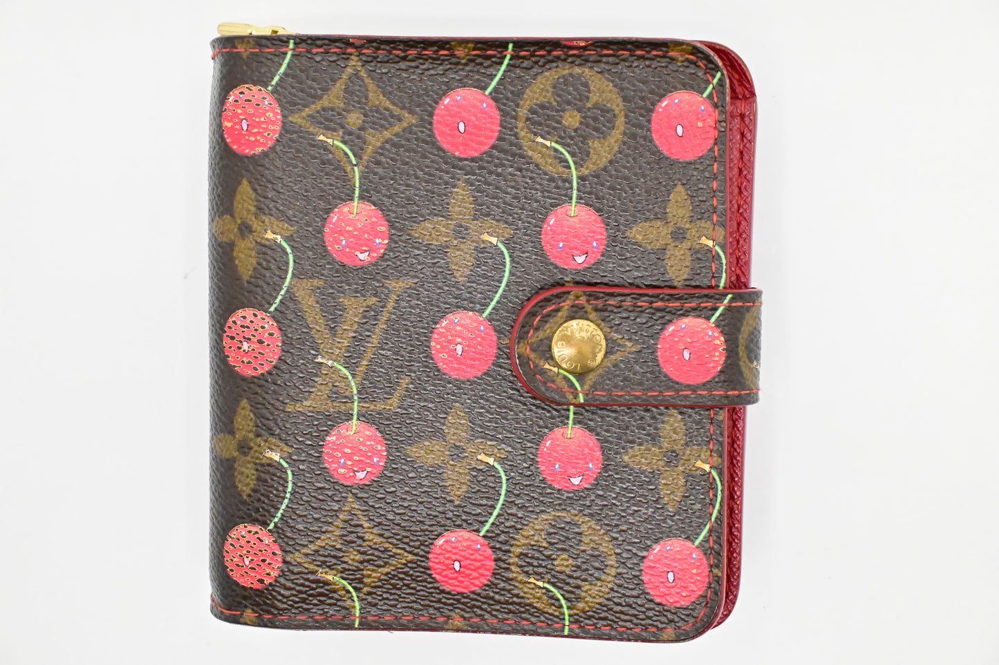 Louis Vuitton x Takashi Murakami Compact Zippy in Cherry Monogram Canvas