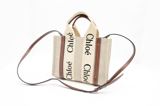 Chloé Woody 2way Bag in Beige Canvas