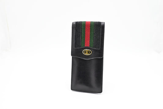 Gucci 'Accessories Collection' Glasses Case in Black Sherry Line Canvas and Leather