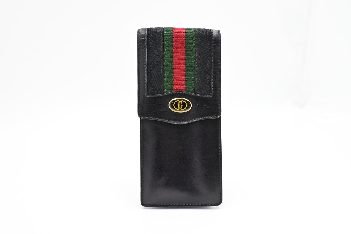 Gucci 'Accessories Collection' Glasses Case in Black Sherry Line Canvas and Leather