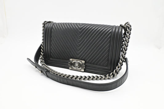 Chanel Old Medium Boy in Black Leather