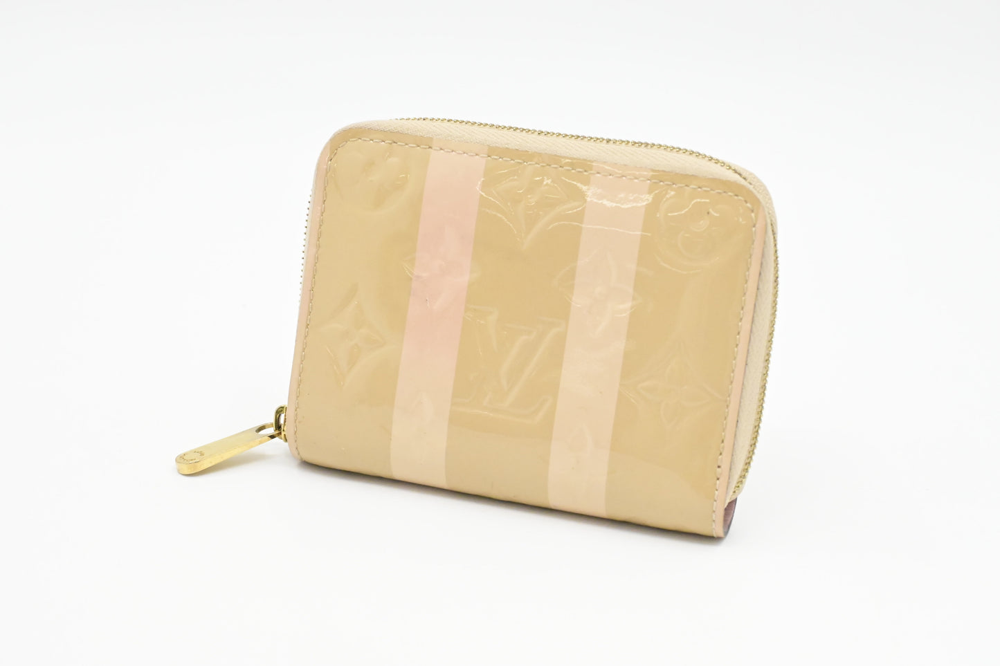 Louis Vuitton Compact Zippy Wallet in Beige and Pink Rayures Vernis Leather