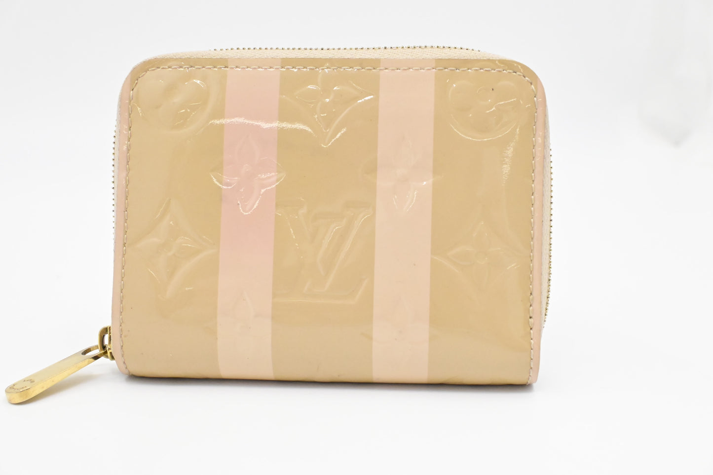 Louis Vuitton Compact Zippy Wallet in Beige and Pink Rayures Vernis Leather