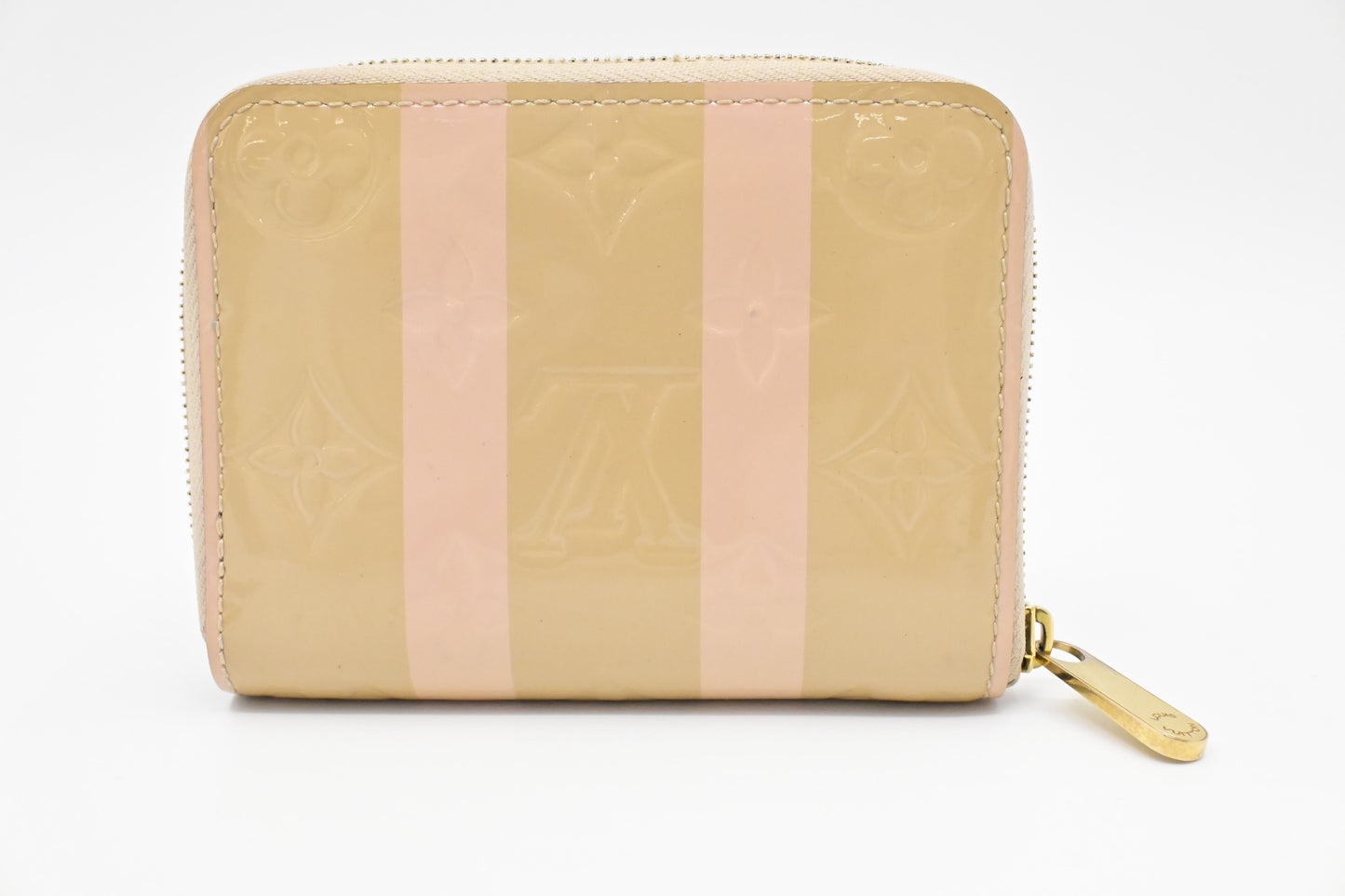 Louis Vuitton Compact Zippy Wallet in Beige and Pink Rayures Vernis Leather