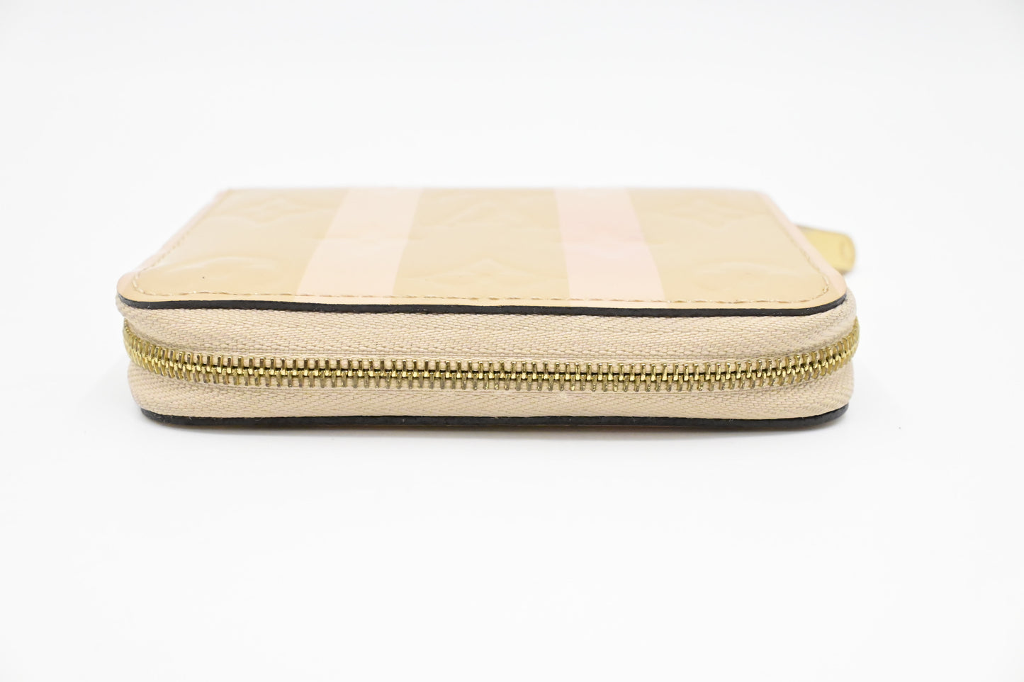 Louis Vuitton Compact Zippy Wallet in Beige and Pink Rayures Vernis Leather