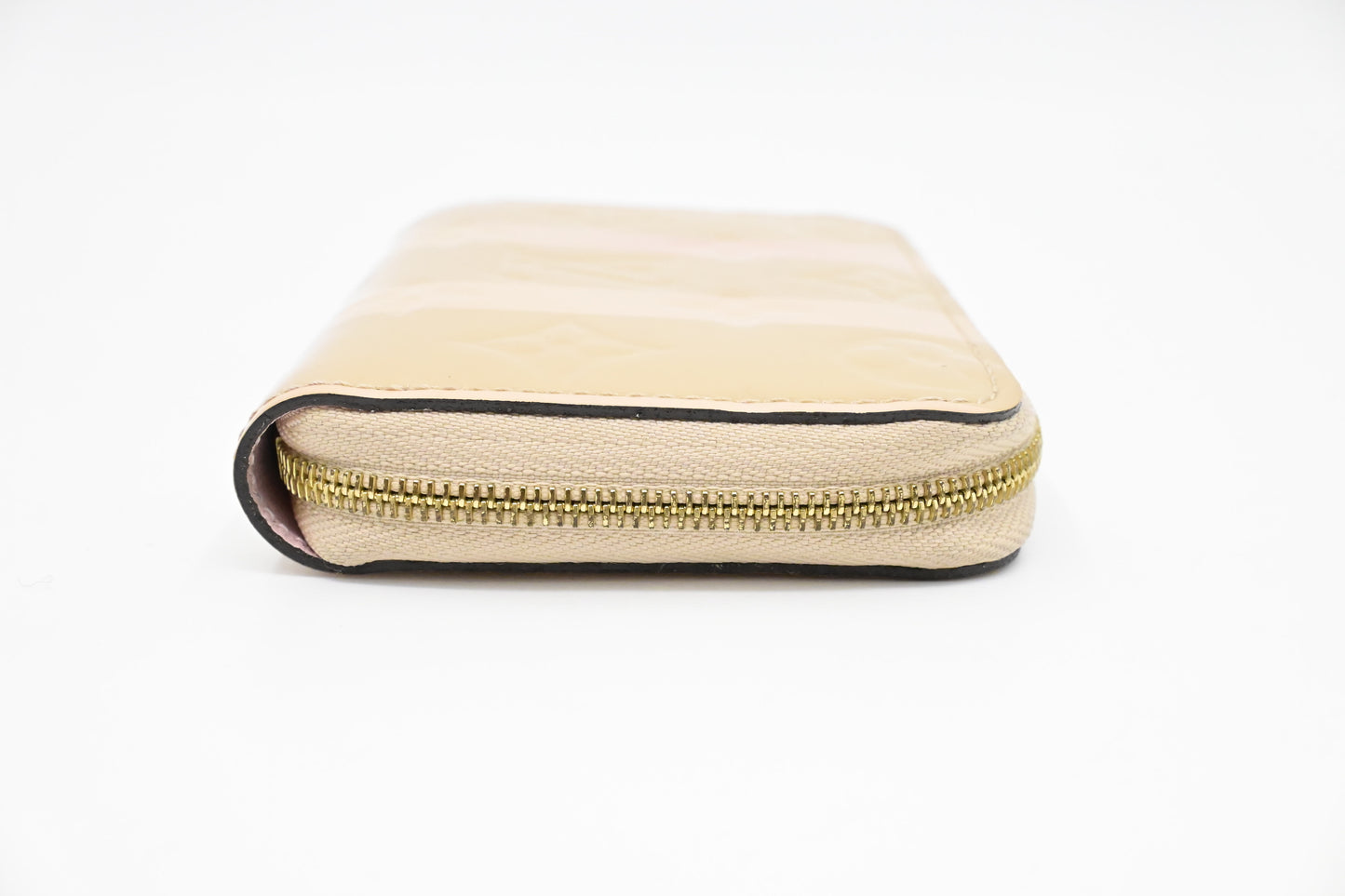 Louis Vuitton Compact Zippy Wallet in Beige and Pink Rayures Vernis Leather