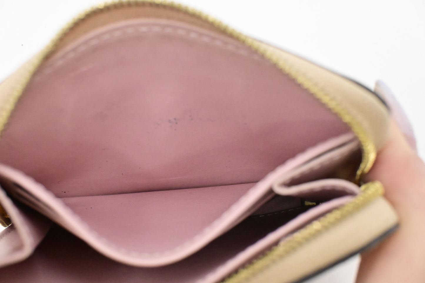 Louis Vuitton Compact Zippy Wallet in Beige and Pink Rayures Vernis Leather