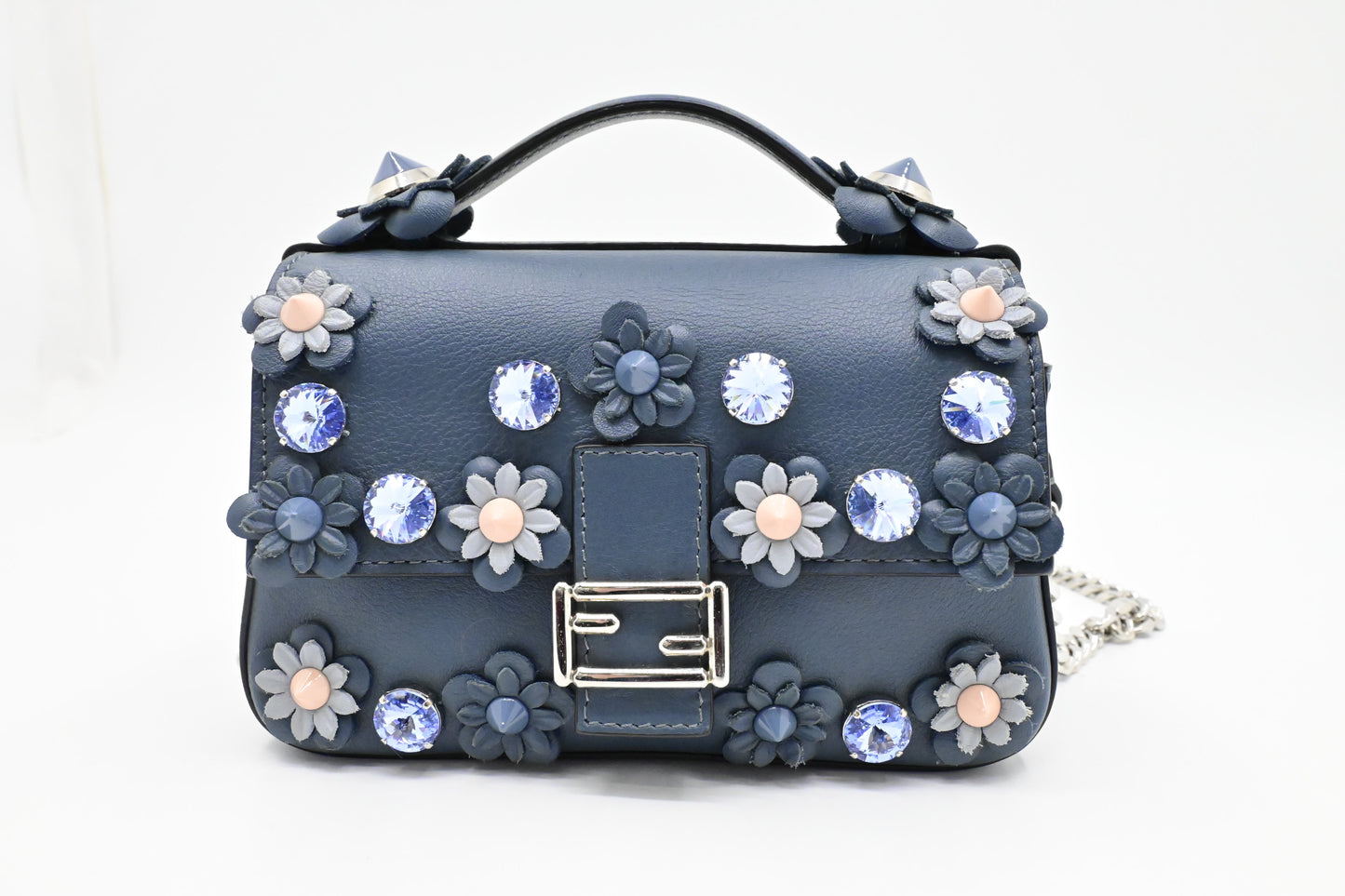 Fendi Flowerland Double Micro Baguette in Blue Leather