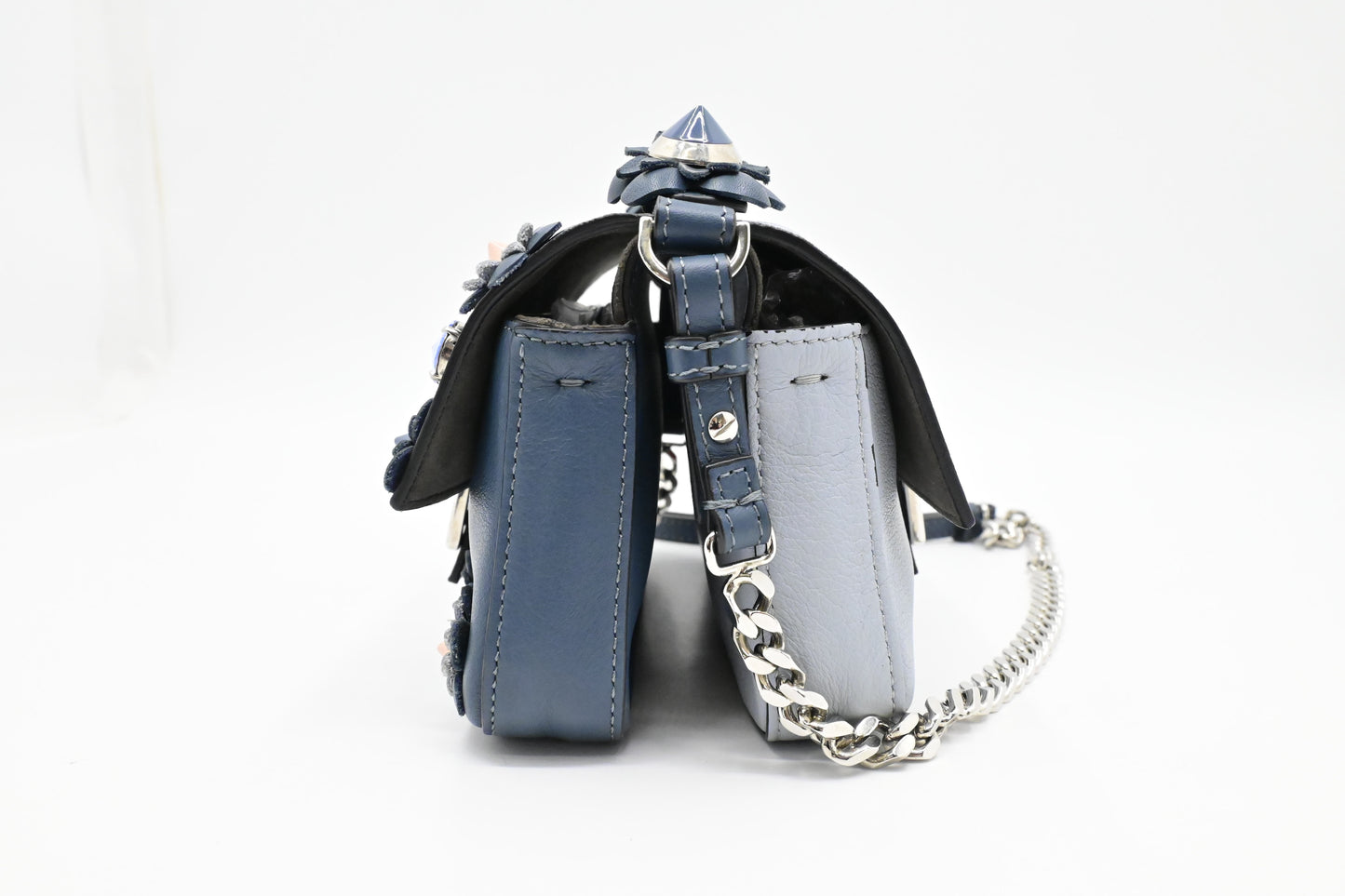 Fendi Flowerland Double Micro Baguette in Blue Leather