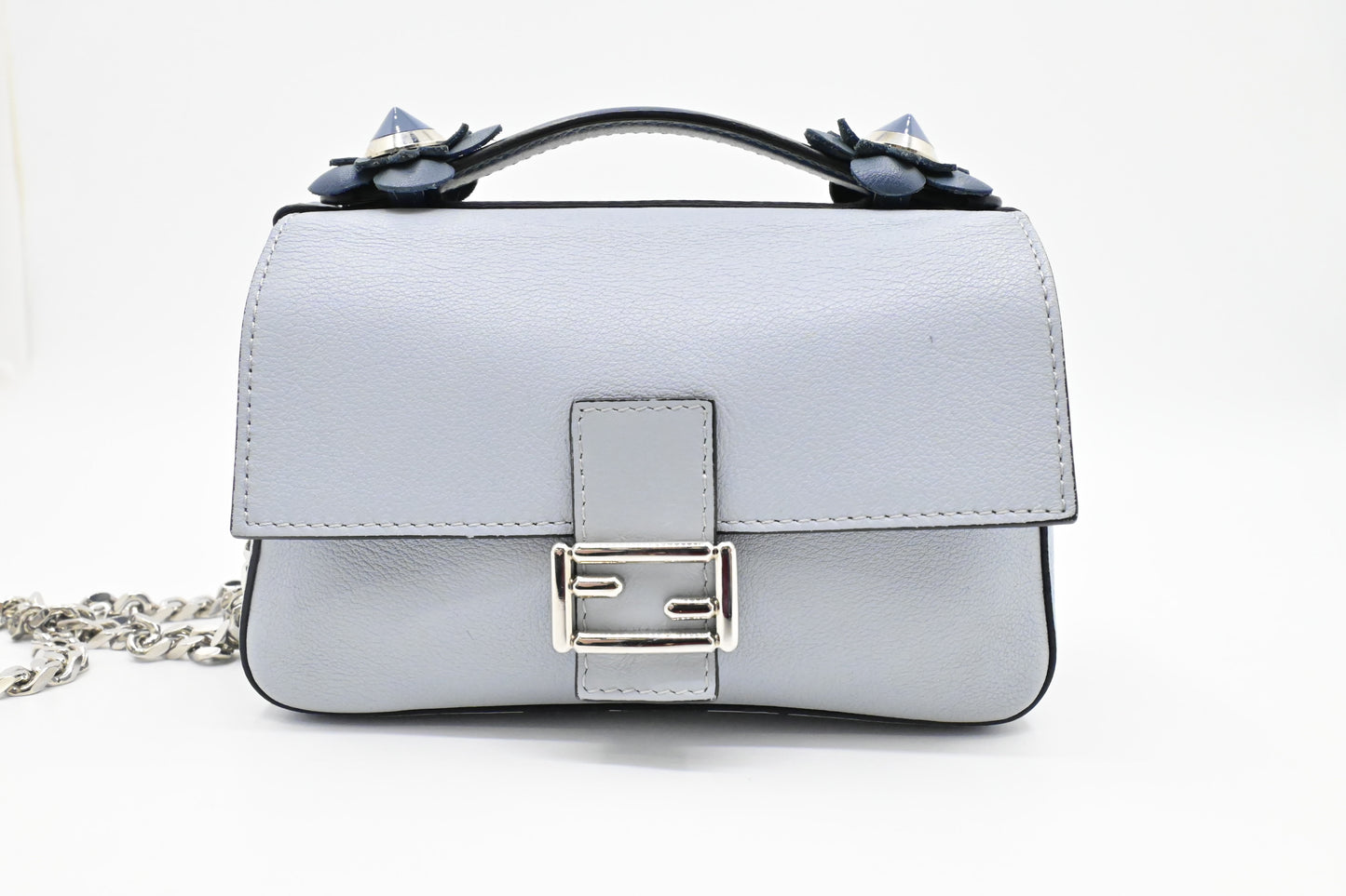 Fendi Flowerland Double Micro Baguette in Blue Leather