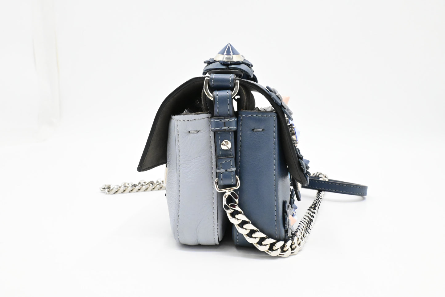 Fendi Flowerland Double Micro Baguette in Blue Leather