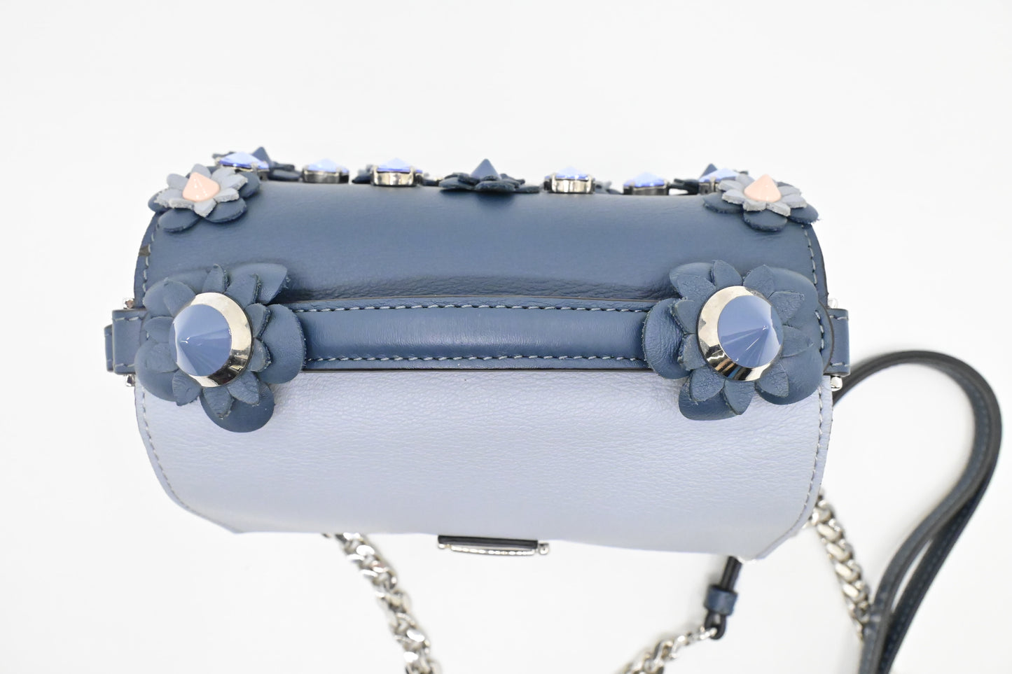 Fendi Flowerland Double Micro Baguette in Blue Leather