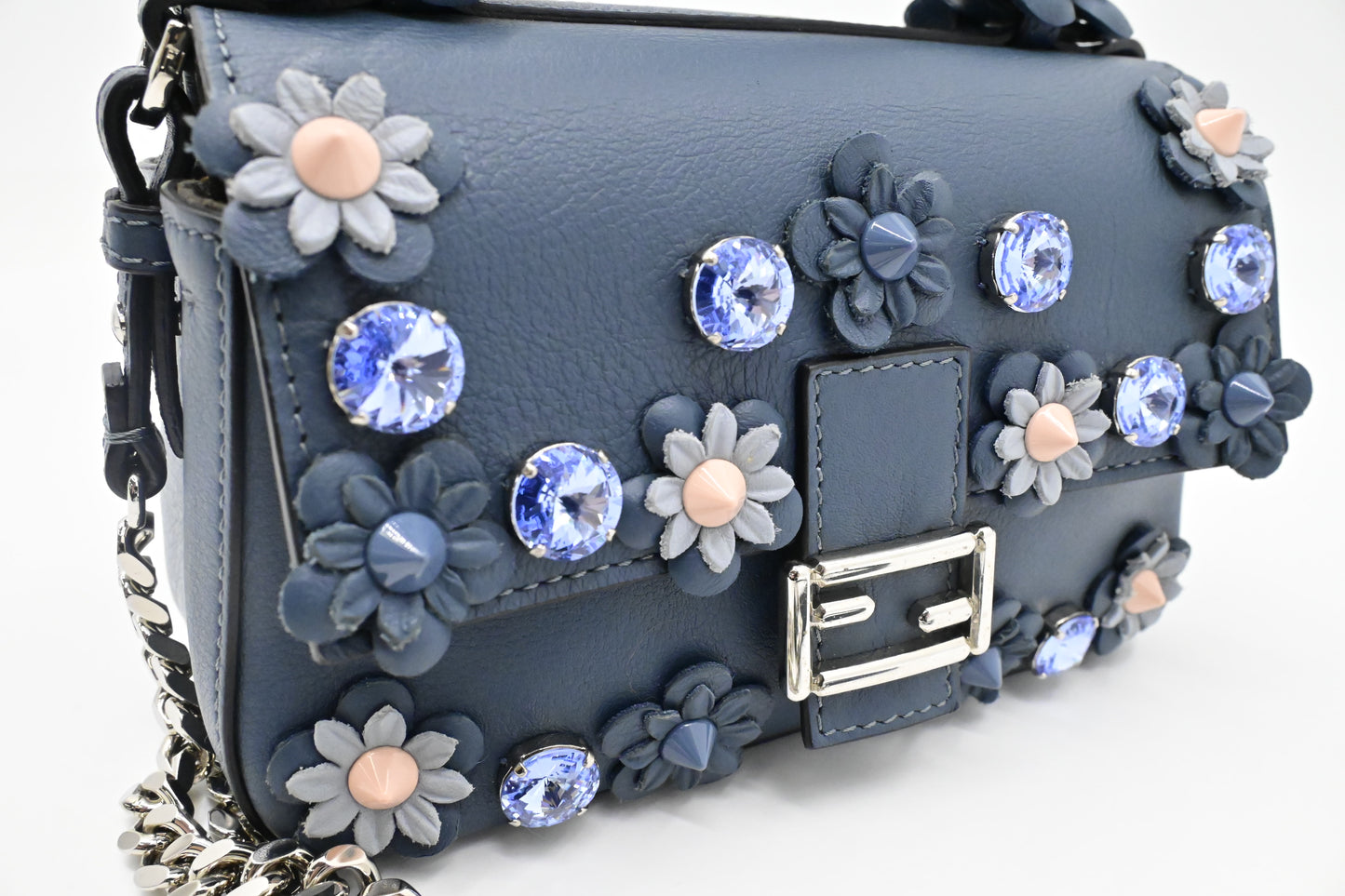 Fendi Flowerland Double Micro Baguette in Blue Leather