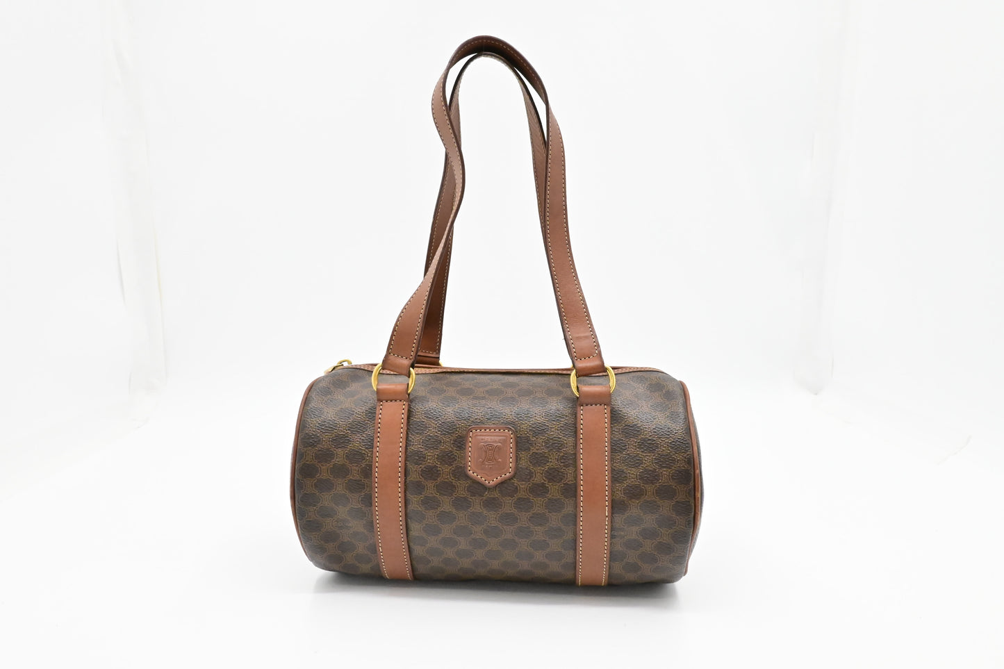 Celine Barrel Bag in Brown Macadam Canvas