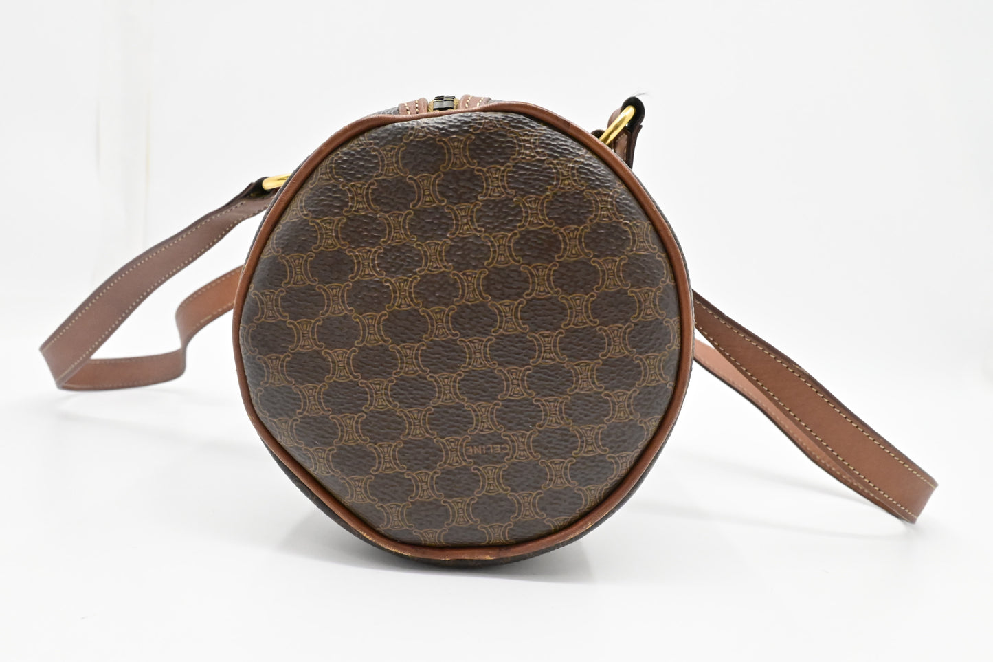 Celine Barrel Bag in Brown Macadam Canvas