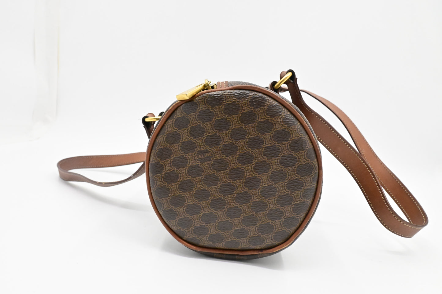 Celine Barrel Bag in Brown Macadam Canvas