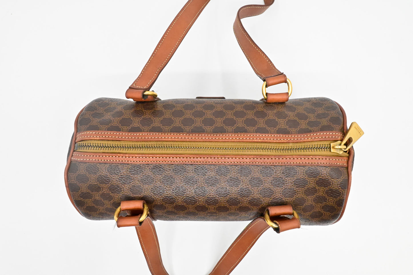 Celine Barrel Bag in Brown Macadam Canvas