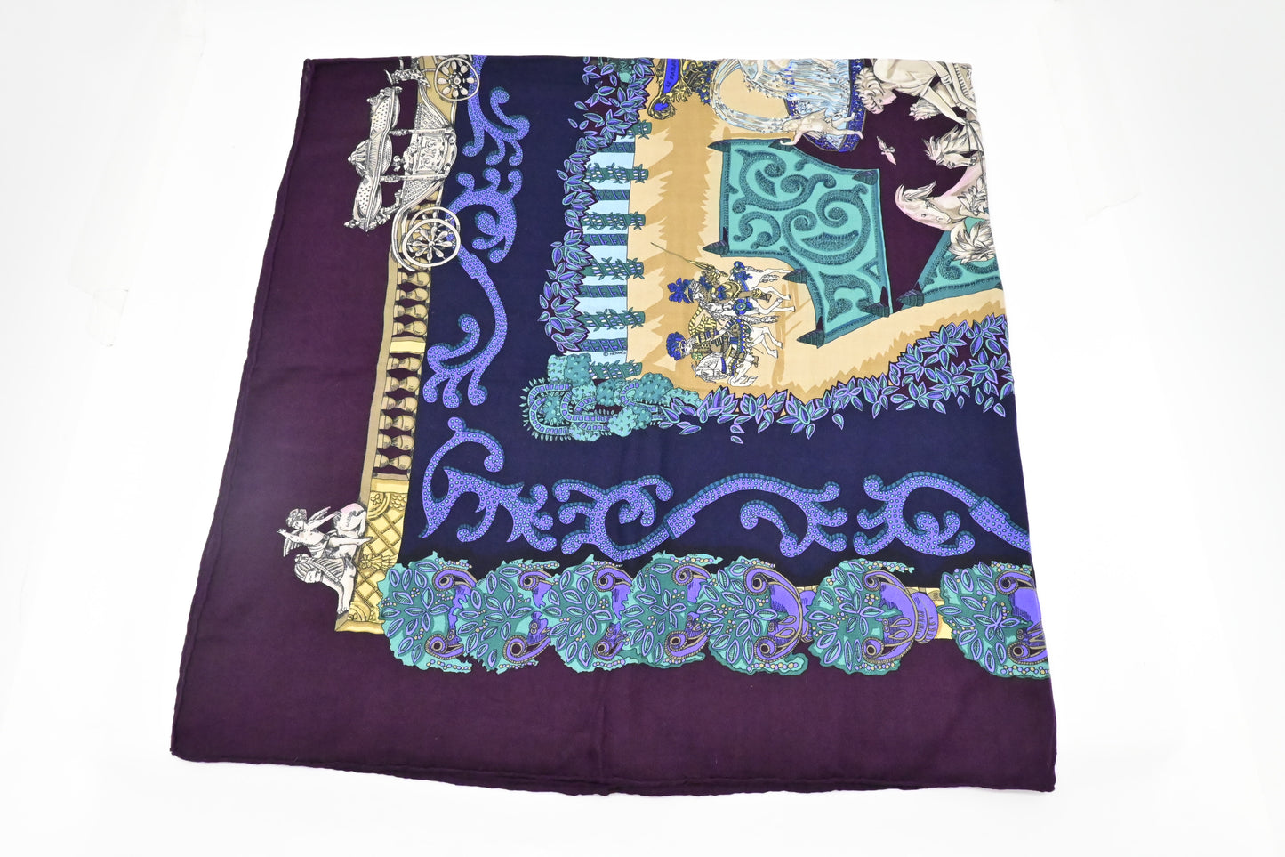 Hermes 'Le Paradis du Roy' Carre 140 in Purple Cashmere and Silk