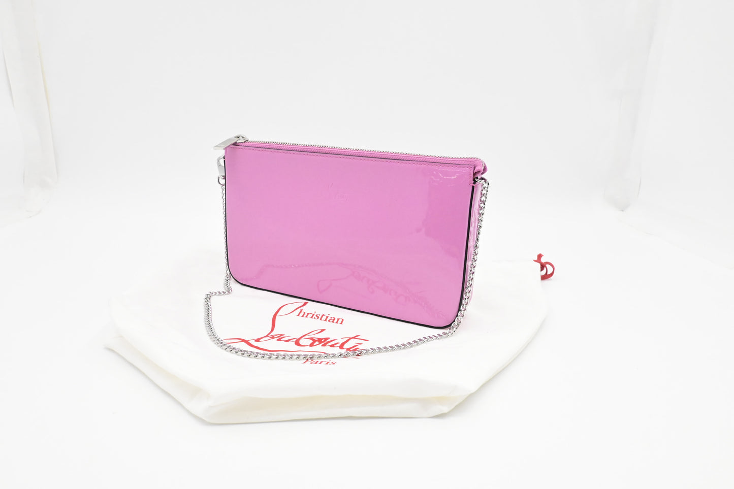 Louboutin Chain Shoulder Bag in Pink Patent Leather