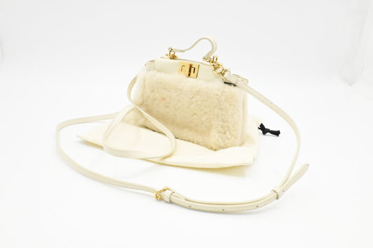 Fendi Montone Liscio Mini Peekaboo Crossbody in White Shearling