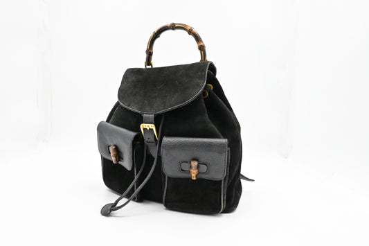 Gucci Bamboo Backpack in Black Suede