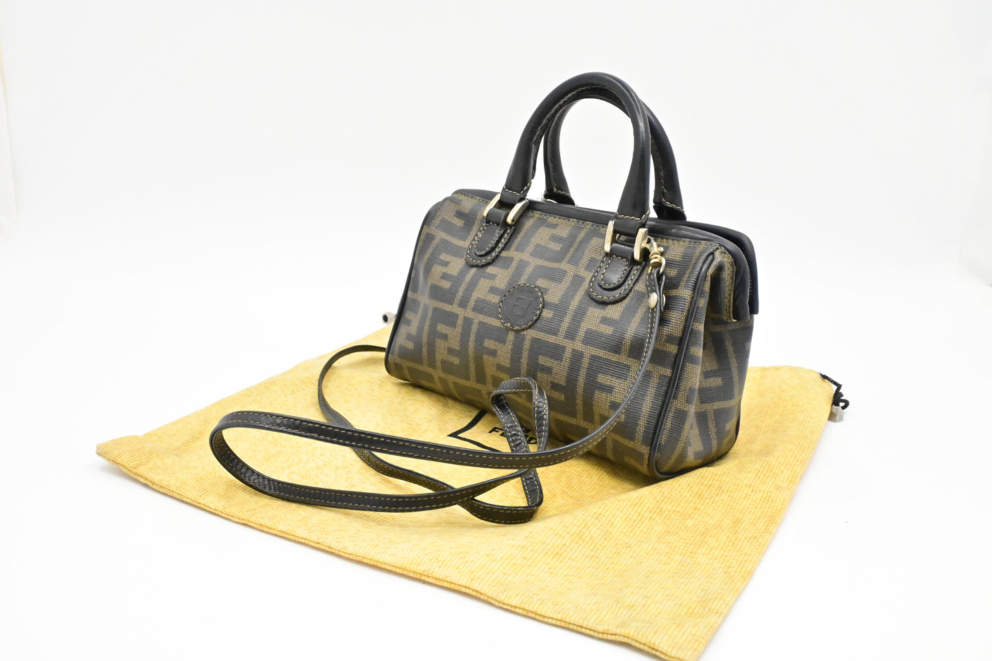 Fendi Mini Boston Bag in Zucca Coated Canvas