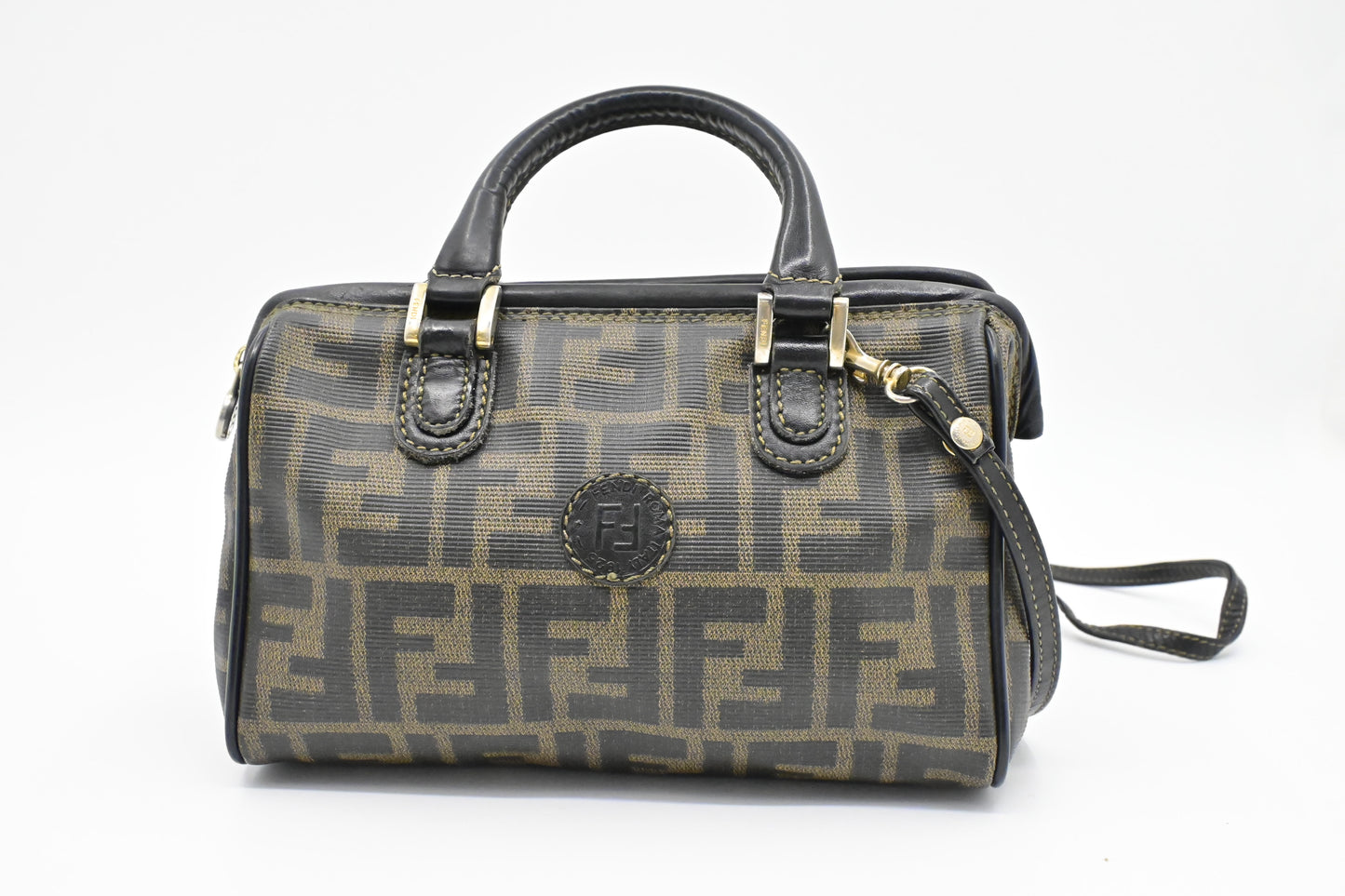 Fendi Mini Boston Bag in Zucca Coated Canvas