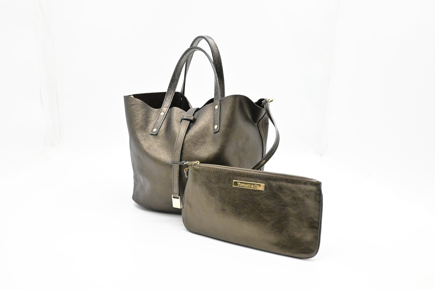 Tiffany & Co. Reversible Handbag in Metallic Bronze and Brown Leather