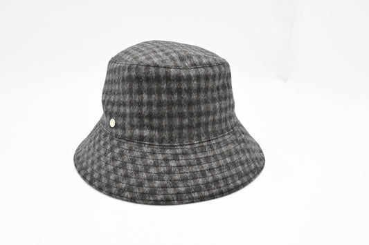 Hermes Bucket Hat in Black and Grey Checked Cashmere