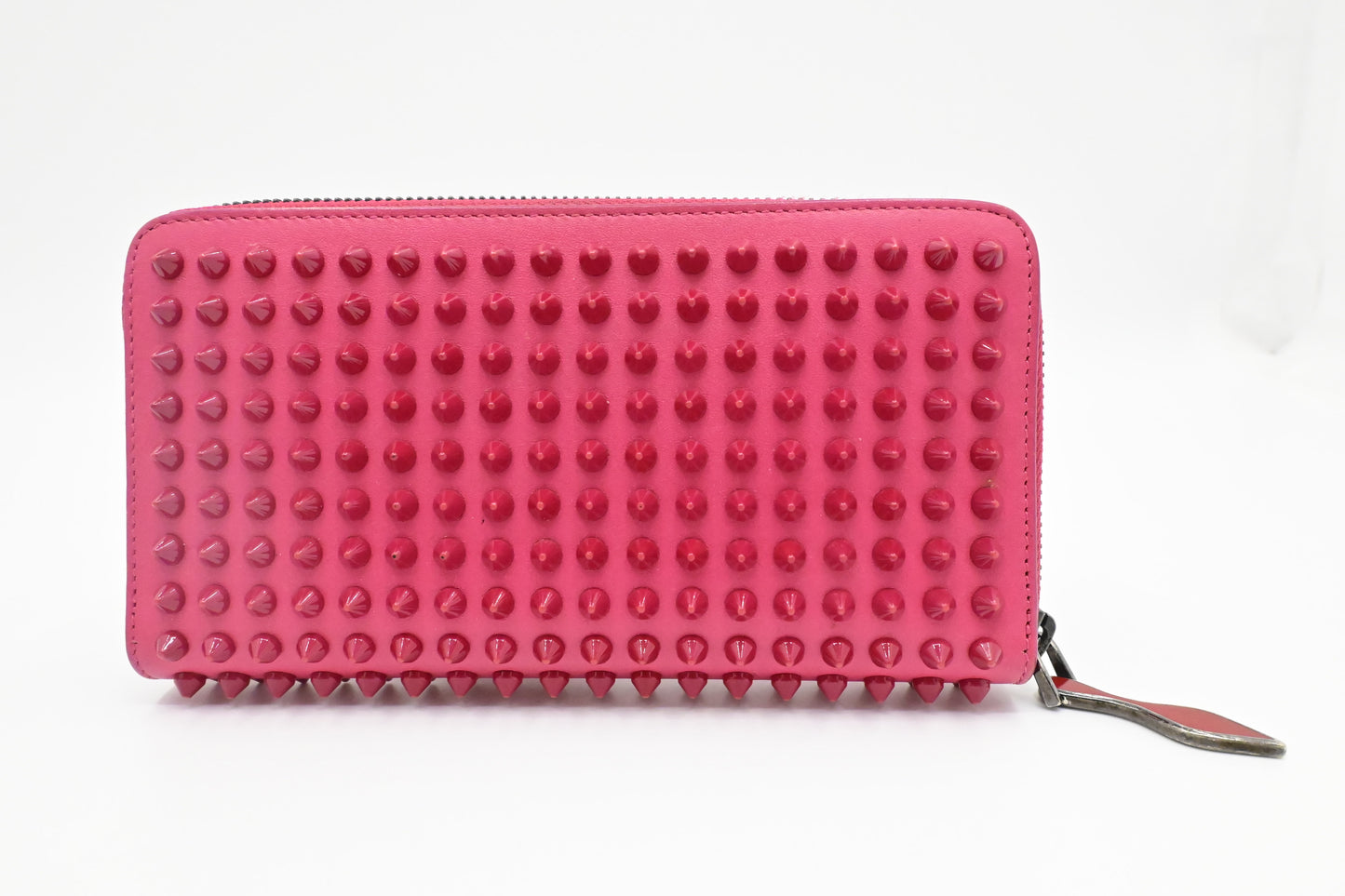 Louboutin Studded Long Zippy Wallet in Pink Leather