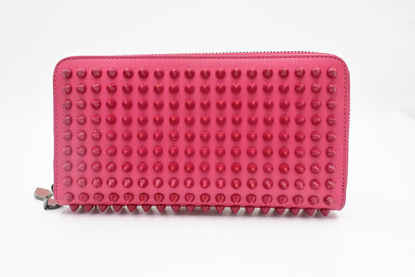 Louboutin Studded Long Zippy Wallet in Pink Leather