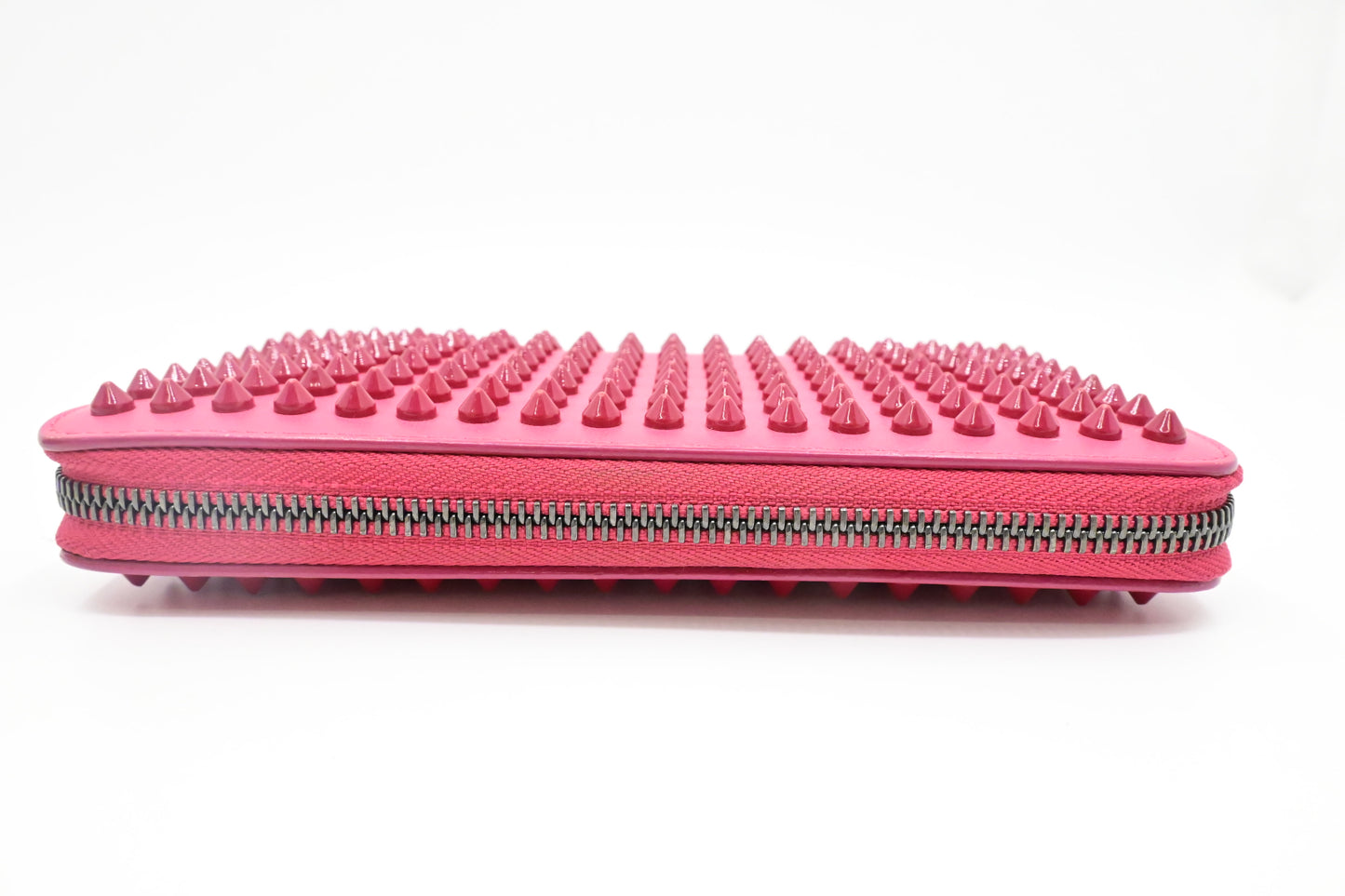 Louboutin Studded Long Zippy Wallet in Pink Leather