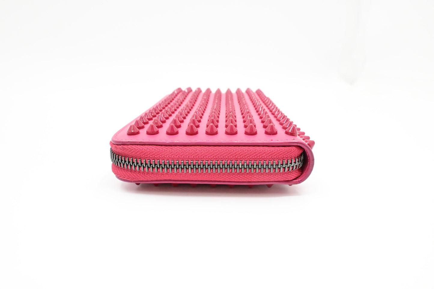 Louboutin Studded Long Zippy Wallet in Pink Leather