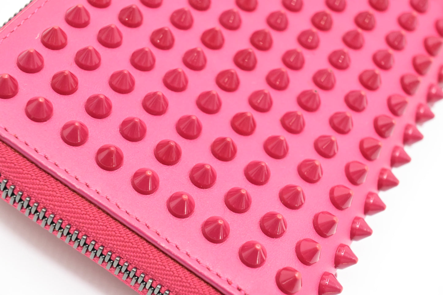 Louboutin Studded Long Zippy Wallet in Pink Leather