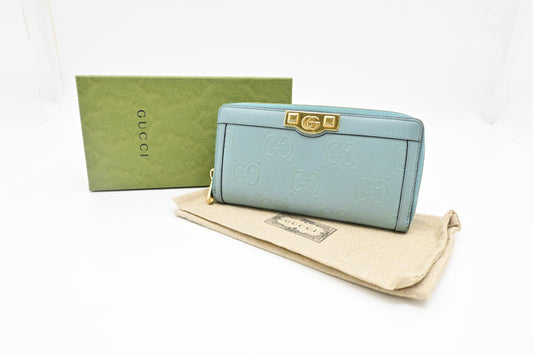 Gucci Long Zippy Wallet in Light Blue Leather