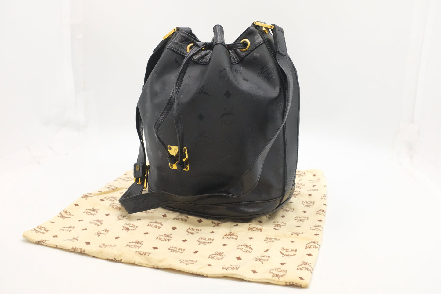 MCM Bucket Bag in Black Canvas